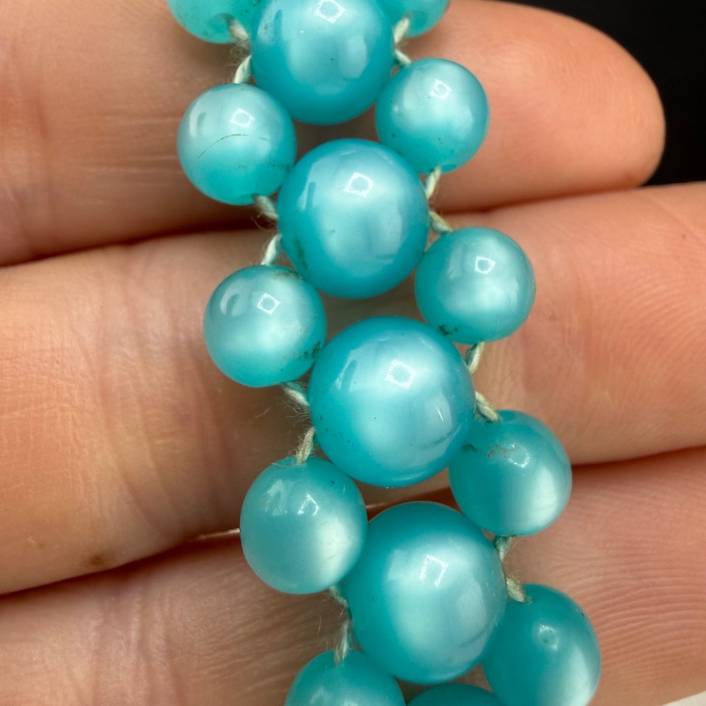 Vintage Moon Glow Necklace Blue Beaded Multi Strand Choker Graduated 14in